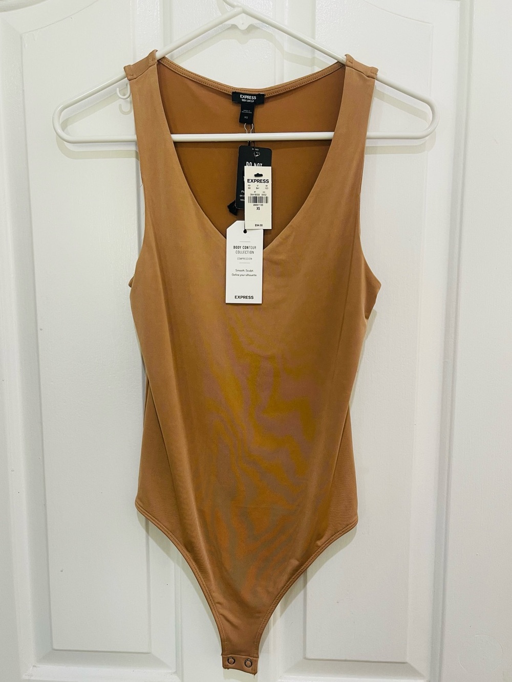 Express Sleeveless V-Neck Bodysuit in Caramel Brown
